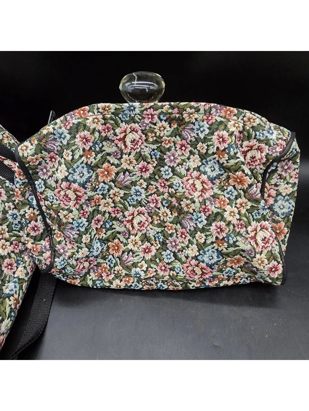 Vintage 90s Floral Tapestry Travel Bag Set 2pc Duffel Tote Makeup Cosmetic Case